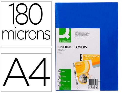 Capa de encadernacao q-connect pvc din a4 opaca azul 180 microns pack de 100 unidades , Q-connect , 154666 , 5705831180970